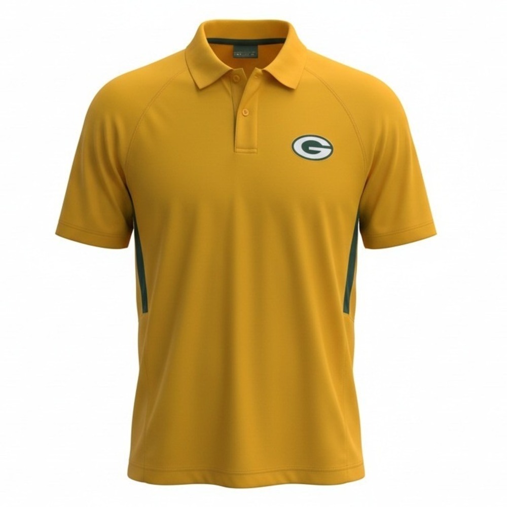Majestic Polo Shirt Mens M Gold Green Bay Packers NFL Cool Base KBEE Raglan